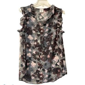 Cabi 3618 Weave Purple Floral Ruffle Top Tank S